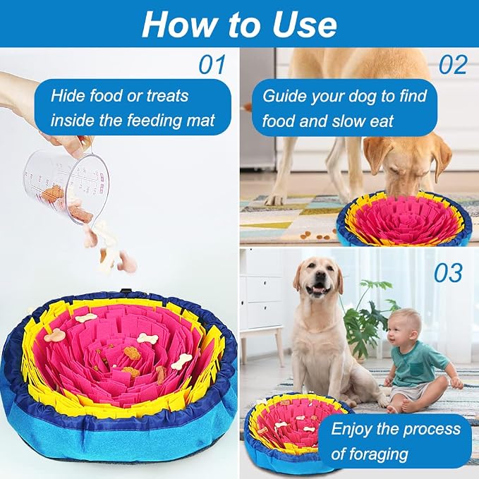 Vivifying Snuffle Mat for Dogs, Interactive Dog Enrichment Toys for Boredom and Mental Stimulation, Adjustable Sniff Mat for Slow Eating and Keep Busy (Red & Yellow)