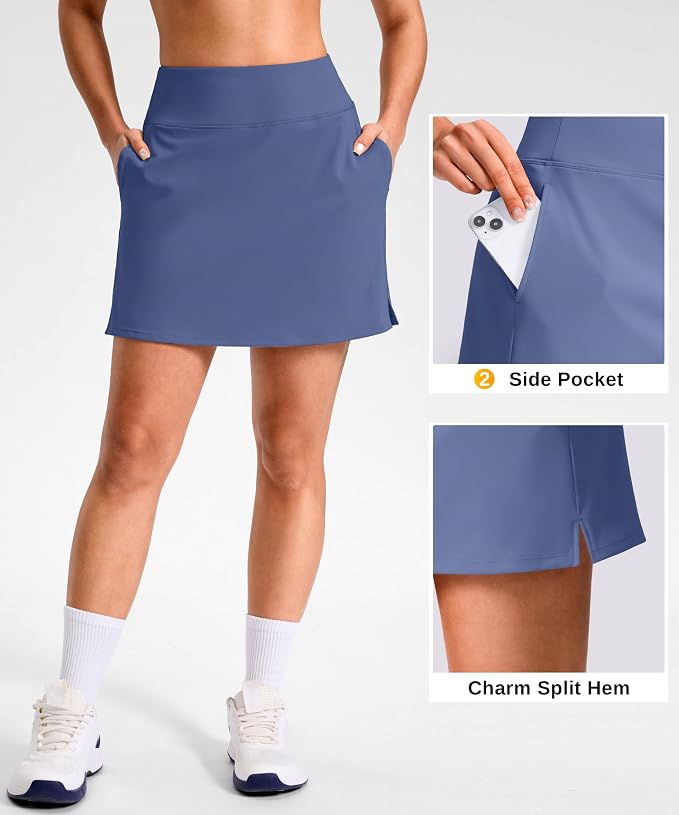 14"/16" Skorts with 3 Pockets | Side Slits, High Waisted, Built-in Shorts, A Line, Casual, Pickleball, Athletic, Golf, Tennis Skirt, for Women