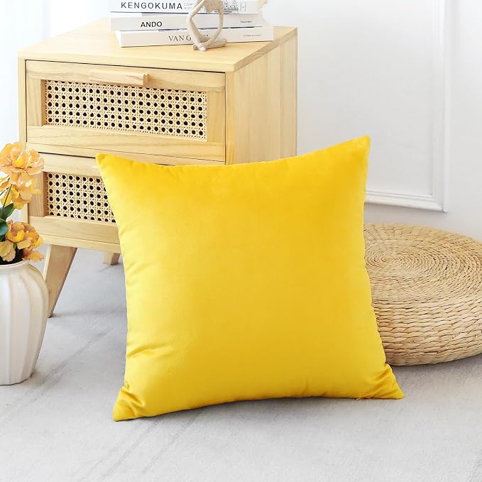 Artscope Luxury Velvet Pillow Covers Decorative Square Pillowcases Soft Solid Cushion Cases for Couch Sofa Bedroom Car Decor 22x22 Inch Golden Yellow