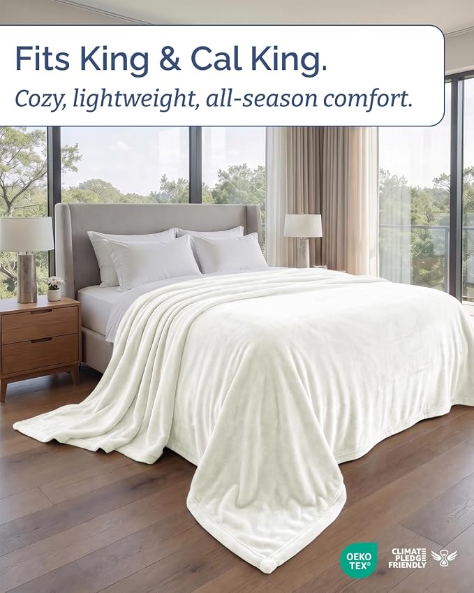 Ultra Soft Fleece Blanket Oversized King Size - Flannel Fleece Luxury Blanket - Lightweight for Couch Bed Chair - Thick, Warm and Breathable - All Season Cozy, Ivory