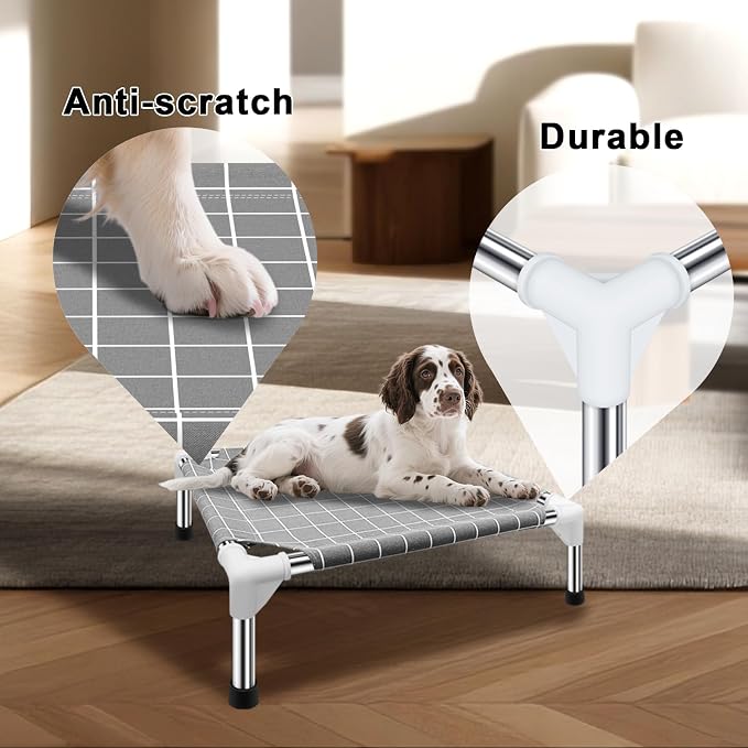 Elevated Pet Bed Dog Cot- Raised Pet Bed for Small Dogs | Detachable Dog Bed, Indoor and Outdoor Use, Breathable cotton fabric, Sturdy Stainless steel frame,Non-Slip Feet