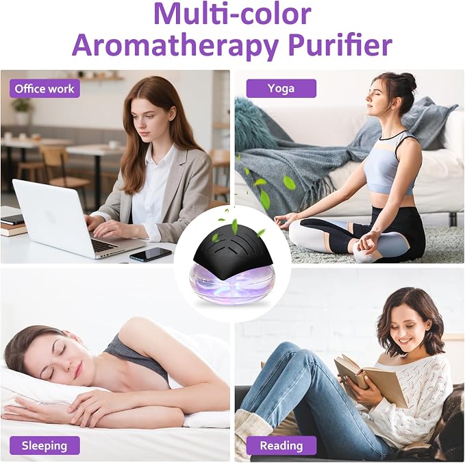 Water Air Purifiers for Home, Air Washer Aroma Diffuser, Air Filter Washer Humidifier, Essential Oils Aroma Fresher with LED Night Light for Office, Bedroom,Air Cleaner for Smoke and Pets(Black)