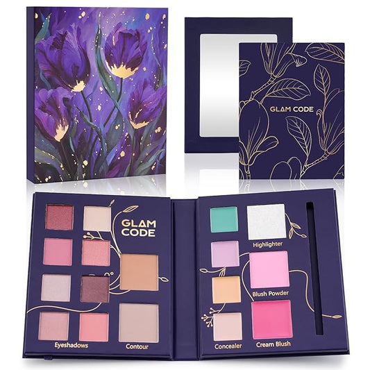 Glam Code Makeup Palette for Face, All in One Cosmetics Pallet for Women & Girls, Travel Size Make Up Palette Includes Eyeshadow, blush, Highlighter, Contour Powder, Concealer & Mirror, 02