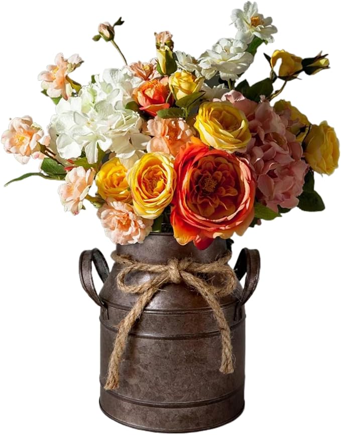 Vintage Rustic Antique Decorative Flower Vase,Shabby Chic Classy Designed Metal Vase,Primitive Distressed Iron Vase Bucket for Home Decor,Birthday Gift,Wedding,Party(4.4" L x 3.5" W x 5.9" H)