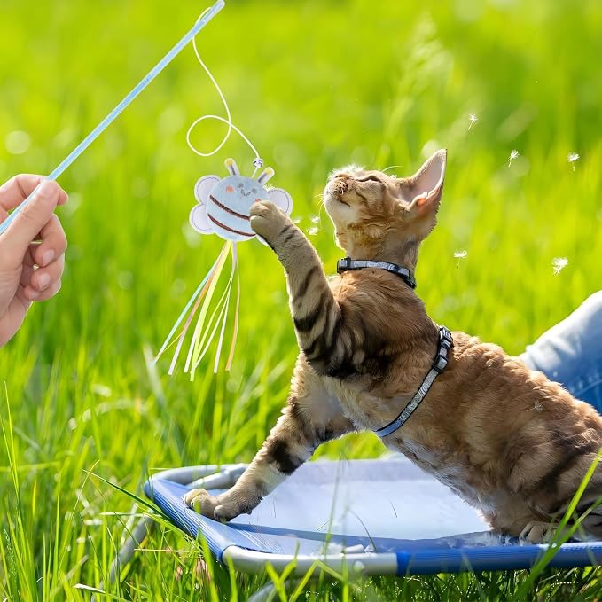 NOWFRESH Cat Wand Toy Set, 2 PCS Interactive Cat Teaser Wands with Cute Octopus & Lion Designs, Equipped with Bells and Streamers to Captivate Your Cat’s Attention