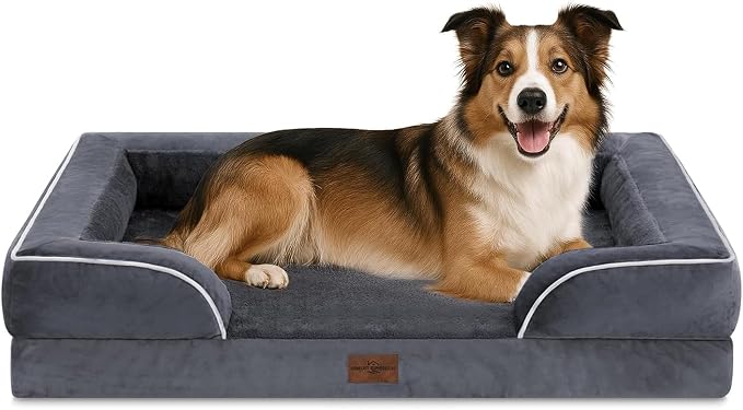 Comfort Expression Waterproof Orthopedic Dog Beds for Large Sized Dog | Supportive Egg Crate Foam Large Pet Bed with Removable Bolsters, Dog Couch with Washable Cover & Non-Slip Bottom, 38x25 Inch
