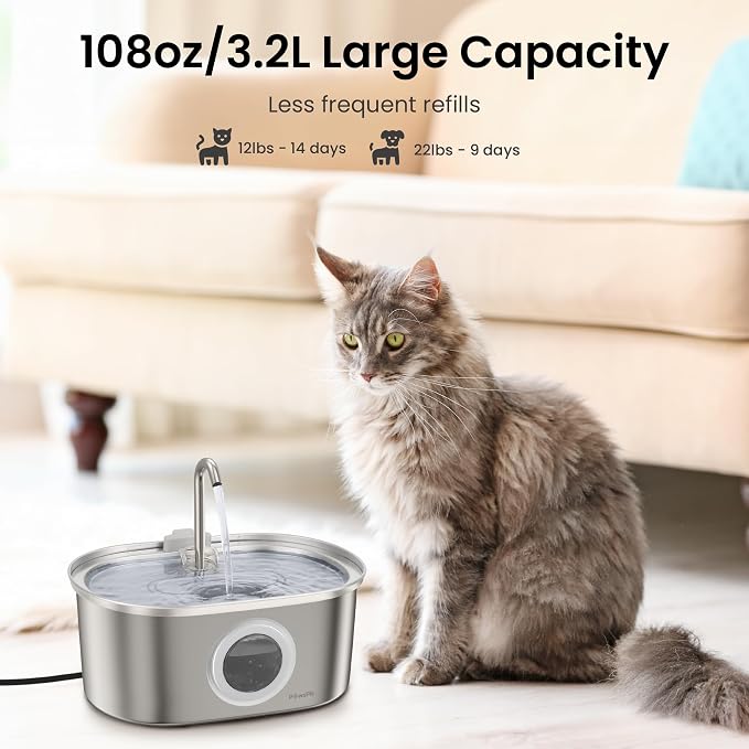 PawsPik SS-01 Stainless Steel Faucet-Design Cat Fountain 108.2 oz
