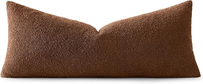 MIULEE Textured Boucle Lumbar Pillow Cover for Bed 14x36 Chestnut Brown | Pack of 1 Textured Neutral Fall Couch Throw Pillow Cover, Accent Solid Long Body Pillowcase, Sofa Living Room Home Decor