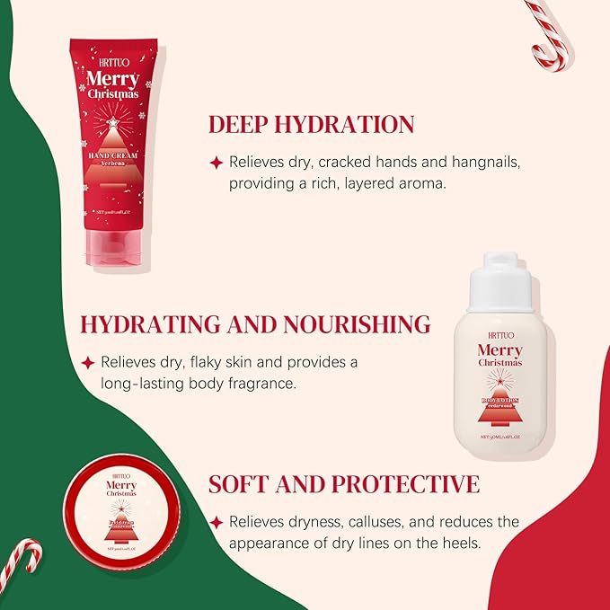 Christmas Body Care Gift Set for Women - Fragrance Moisturizing Body Lotion, Hand Cream and Foot Cream, Repair & Nourishing Dry Skin, Rough Hands and Feet, Skin Care Birthday Gift for Her (1)