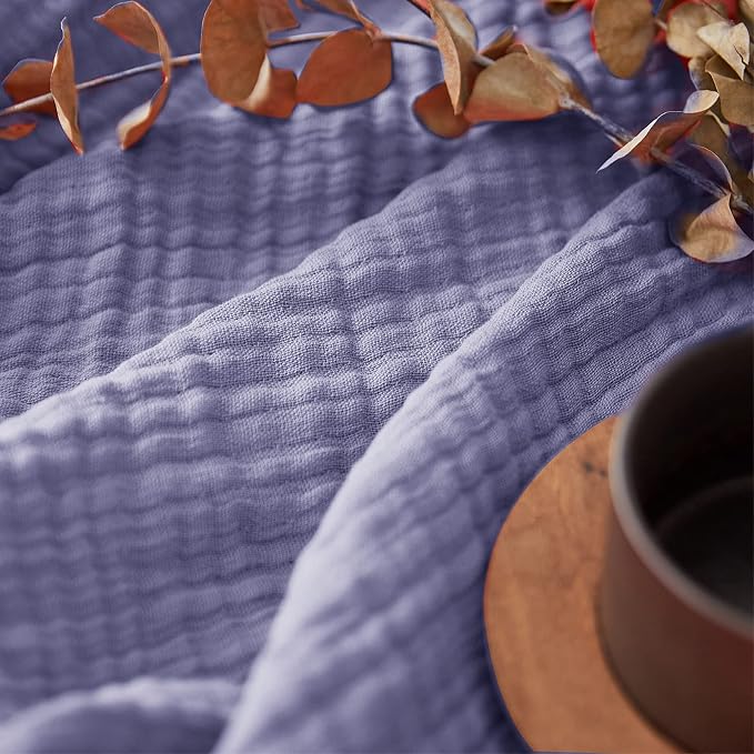 Simple&Opulence Cotton Muslin Throw Blanket for Bed, Couch, Knit Woven Gauze Blanket with Tassels, Soft Lightweight Cozy Pre-Washed Breathable Farmhouse Decoration for All-Season (Lavender)