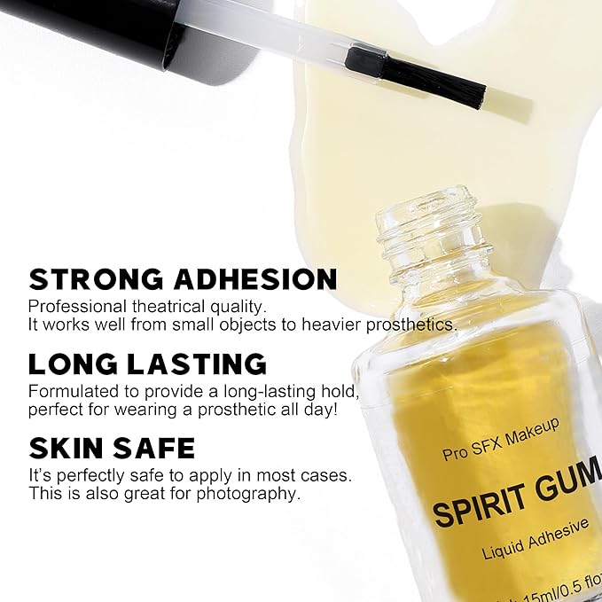 Spirit Gum Adhesive With Remover Combo Kit, Professional Liquid Adhesive and Remover, Special Effects Makeup Face Body Prosthetics Glue, SFX Mkaeup Kit For Halloween Costume Film Theatre