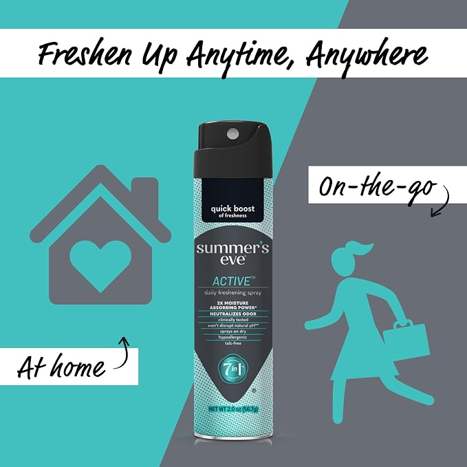 Summer's Eve Active Daily Feminine Spray with Talc-Free, Odor-Neutralizing and Sweat-Absorbing Formula, 2 Oz
