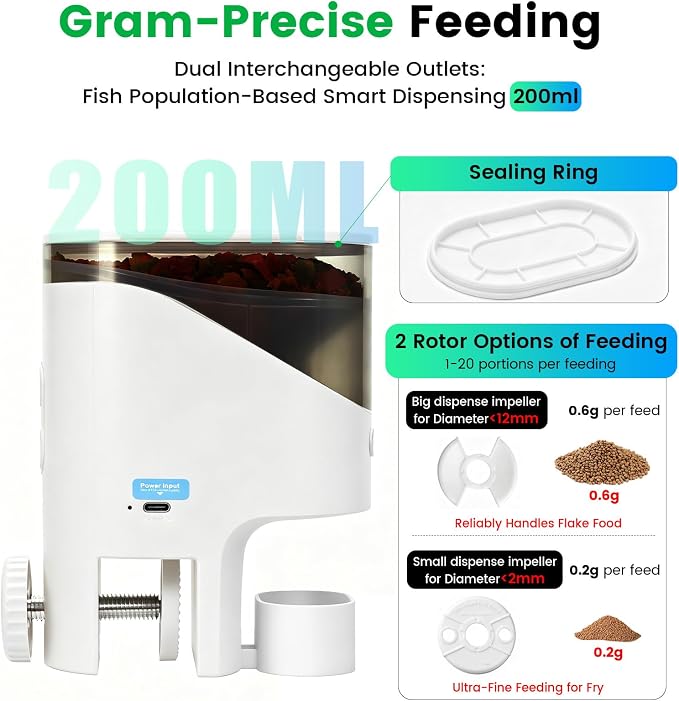 fishkeeper Automatic Fish Feeder for Aquarium Flakes, WiFi (2.4G/5.0G) | APP Control Auto Fish Food Dispenser/Betta Fish Feeder with HD 2.5K Camera and Timer, Aquarium Feeder for Turtle Koi Tanks