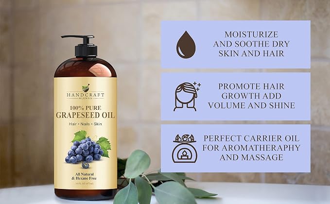 Handcraft Blends Professional Massage Set: Fractionated Coconut Oil and Grapeseed Oil – (2 x 16 Fl Oz) – 100% Pure & Natural – Premium Carrier Oils for Massage Therapy and Skin Care