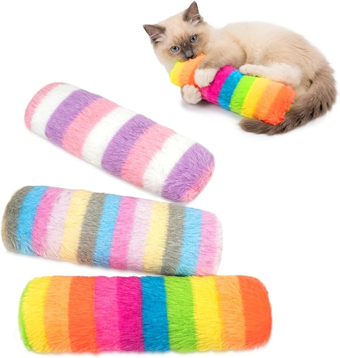 Cat Toys 3 Pack Catnip Pillows, Soft and Durable Crinkle Sound, Rainbow