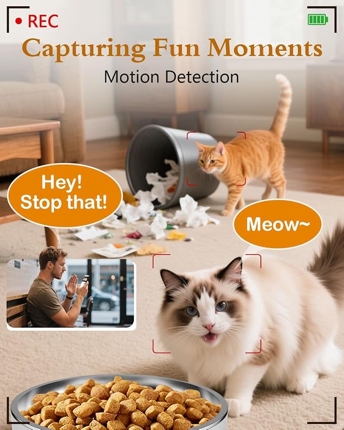 Yakry Automatic Cat Feeder with Camera - HD 1080P Video with Night Vision | 5GHz WiFi Easy Setup App Control Cat Dry Food Dispenser with Stainless Steel Bowl, 4L/17 Cups Capacity for Small Pets Indoor