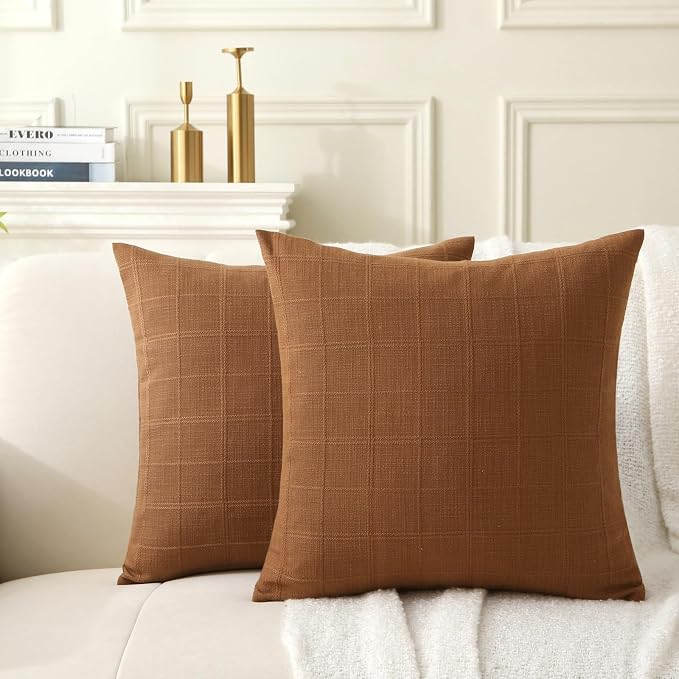 18" x 18" Decorative Throw Pillow with Inserts, Set of 2 Modern Neutral Farmhouse Vintage Throw Pillows, Square Boho Pillow for Couch, Bed, Sofa Decor (Brown, 18" x 18"(Pack of 2))