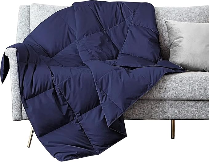 puredown® Soft Feather Down Throw Blanket Lightweight Packable Couch Throw for Indoor and Outdoor Use, Throw 50"X70", Navy