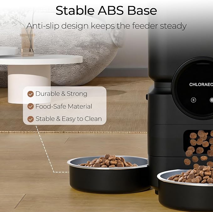 Automatic Cat Feeder for 3 Cats, 6L 5G WiFi Feeder, Slow Feed, Black | 3-bowl system with app scheduling, 15-day battery backup, stainless steel bowls, and sealed freshness protection.