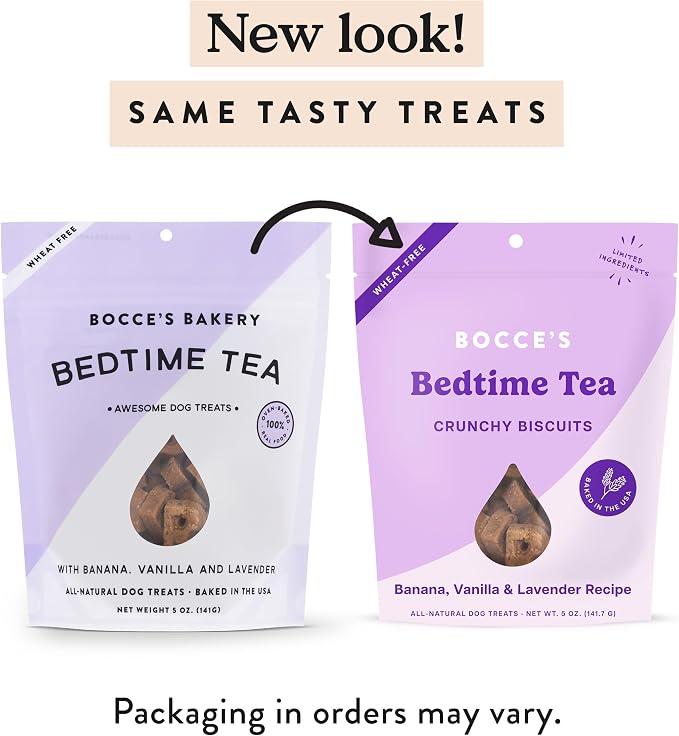 Bocce's Bakery Bedtime Tea Flavor Crunchy Biscuits Dog Treats, 5 oz | Oven Baked, Wheat-Free Everyday Dog Treat Biscuits - Made with Real, Limited Ingredients and Baked in The USA