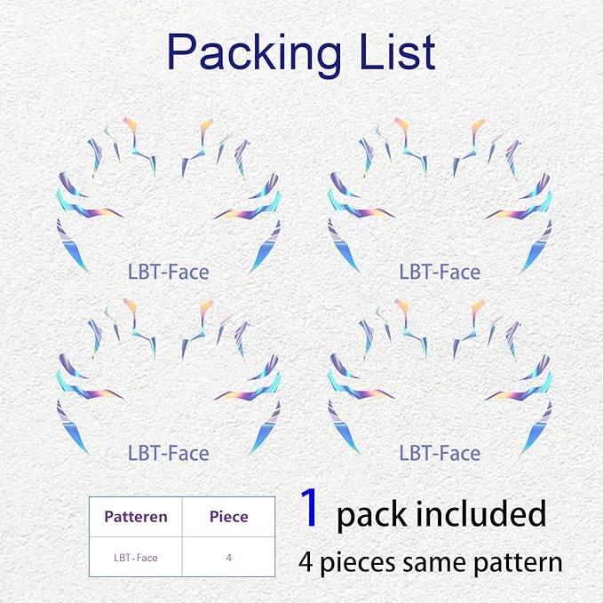 Rumi Tattoos – 1 Design x 4 Pieces (Purple), Temporary Face Tattoos, Waterproof & Skin-Safe for Cosplay, Festivals & Parties (Holographic)