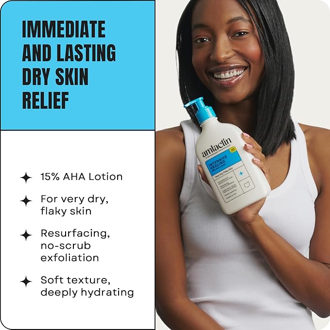 AmLactin Intensive Healing Body Lotion for Dry Skin - 14.1 oz and 7.9 oz Pump Bottles - 2-in-1 Exfoliator & Moisturizer with Ceramides & 15% Lactic Acid