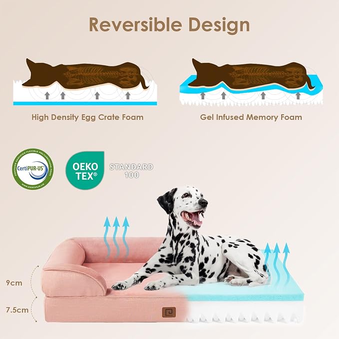 EHEYCIGA Orthopedic Dog Beds Large Sized Dog, Waterproof Washable Pet Bed | Non-Slip Bottom and Egg-Crate Memory Foam XL Dog Couch Bed with Washable Removable Cover, Dusty Pink, 41Inch
