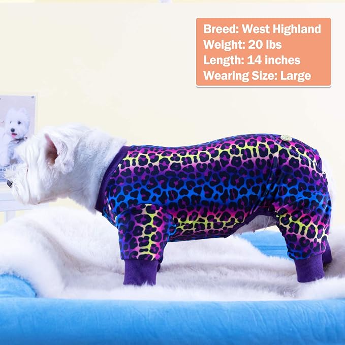 KYEESE Velvet Dog Pajamas for Small Dogs Soft Onesie Shirt, Leopard | 4-Way Stretch, Lightweight & Breathable, Reduces Shedding, Gentle on Sensitive Skin, Recovery Support, Easy Potty Breaks