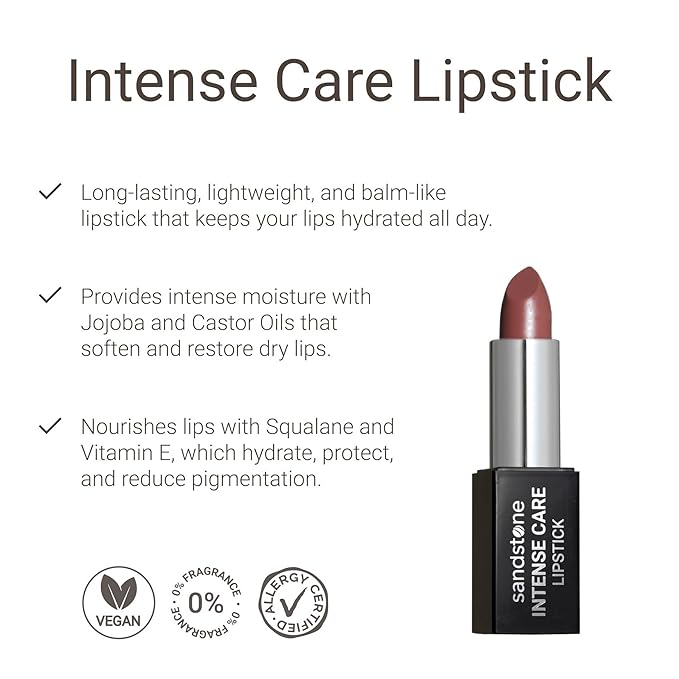 Sandstone Scandinavia Intense Care Lipstick - a hypoallergenic, gluten free, caring formula, with active and moisturizing ingredients. (46 Naked Lips, 3,5 g)