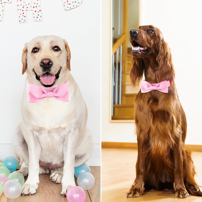 Segarty Dog Bowtie Collar for Neck Girths 12.6-18.1 inch, Adjustable Pink Bowtie Collar, Dog Neck Tie Tuxedo Comfortable Cotton Girl Pets Grooming Accessories for Formal Wedding Holiday Birthday Party