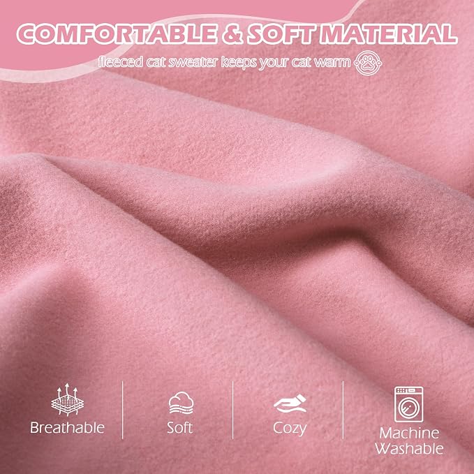 Cat Sweater Warm Fleece Pet Clothes for Cats Only | Soft Cat Vest Puppy Hoodie Coat, Fall Cold Winter Sweatshirt Pullover Clothing also for Small Dogs, Pink M