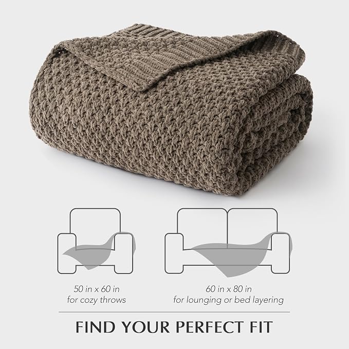 EVERGRACEHOME Chunky Chenille Knit Throw Blanket, 60 x 80, Mocha Brown | Sculpted Moss Stitch, Chic Modern Farmhouse, All-Season Warmth, OEKO-TEX® Certified, Elegant Blanket for Couch, Bed, Sofa