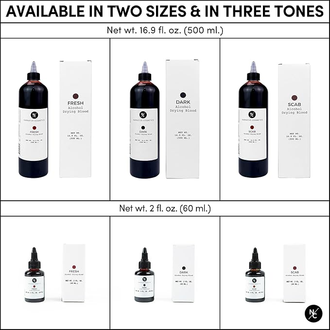 Narrative Cosmetics Alcohol Drying Blood, Ultra-Realistic Fake Liquid Blood, SFX Makeup for the Stage, Film, Halloween, and Cosplay - Scab 2oz