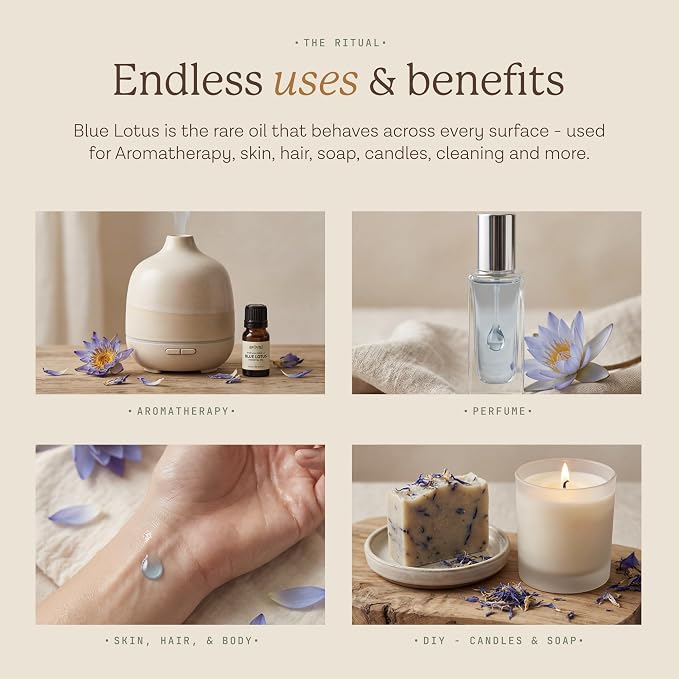 Avivni Blue Lotus Essential Oil - 100% Pure & Organic, Undiluted for Aromatherapy, Hair, Skin, Diffuser, Nymphaea caerulea (0.33oz - 10ml)