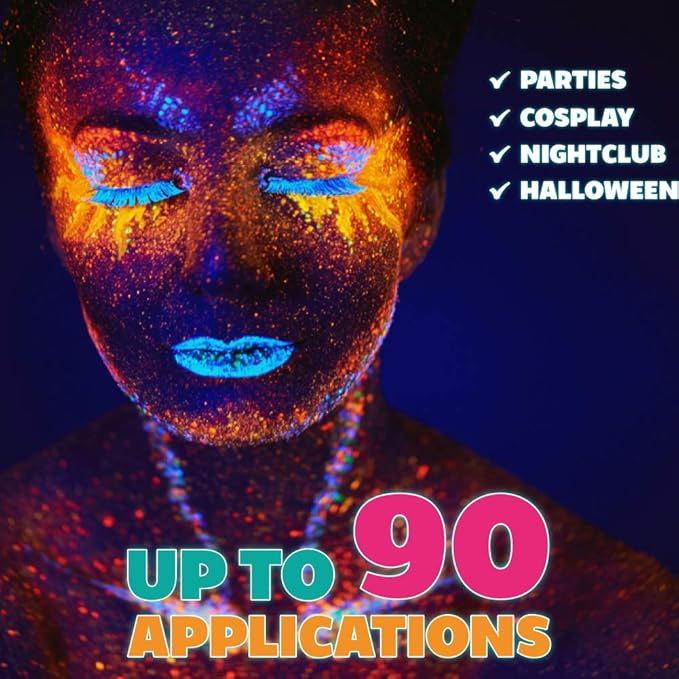 Kraze FX 6 Color Neon Face& Body Paint Palette (6 gram) with Brush - Water Activated, Professional UV Glow Blacklight Reactive Face Painting Kit, Hypoallergenic & Non-Toxic, Safe for Sensitive Skin