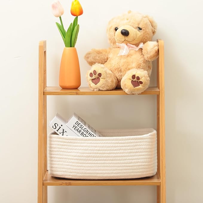 MiniArk Small Storage Baskets for Organizing | Closet Organizer Bins | Shelf Toy Basket | Woven Rope Baskets | Cube Decorative Box | Shallow Basket | 11.5x7.5x4.7” | 3 Packs Off White