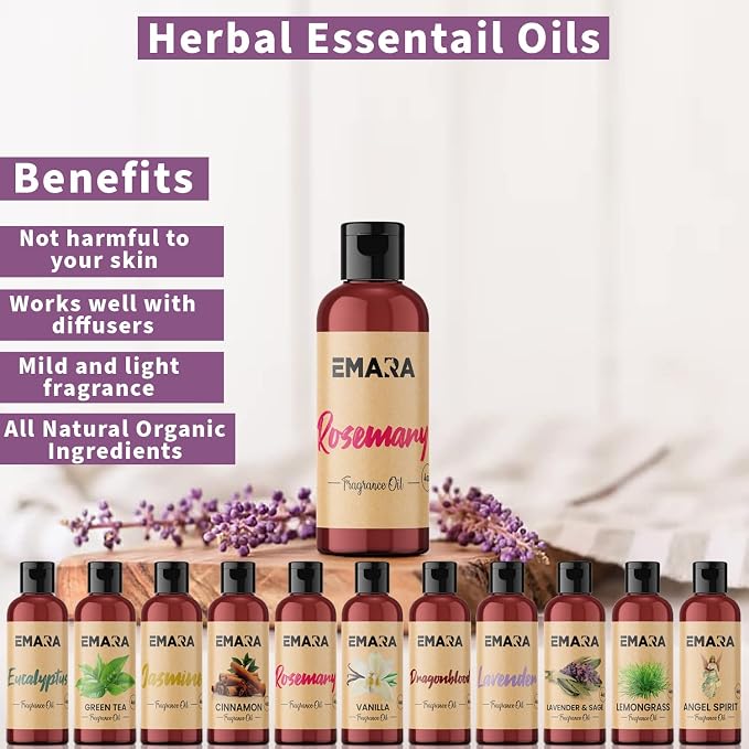 EMARA All Natural Herbal Green Tea Essential Oil for Diffusers, Skin Care, Aromatherapy Fragrance Oil, Organic Therapeutic Grade 15 mL (1/2 fl oz)