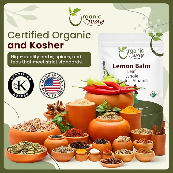 Organic Way Lemon Balm Leaf Whole (Melissa officinalis) - Herbal Tea | Organic & Kosher Certified | Vegan | Raw, Non GMO & Gluten Free | USDA Certified | Origin - Albania (2 Ounce (Pack of 1))