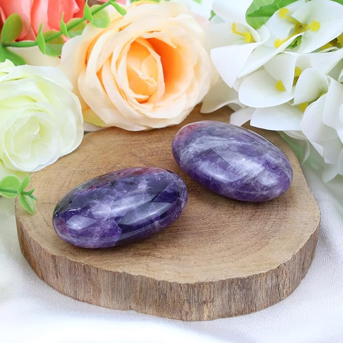 MAIBAOTA 2.4" Amethyst Crystal Healing Crystals Amethyst Stone 0.7" Thick Crystals and Healing Stones Natural Reiki Gemstone Worry Stone Energy Balancing Anxiety Stress Relief Meditation 1 Pc