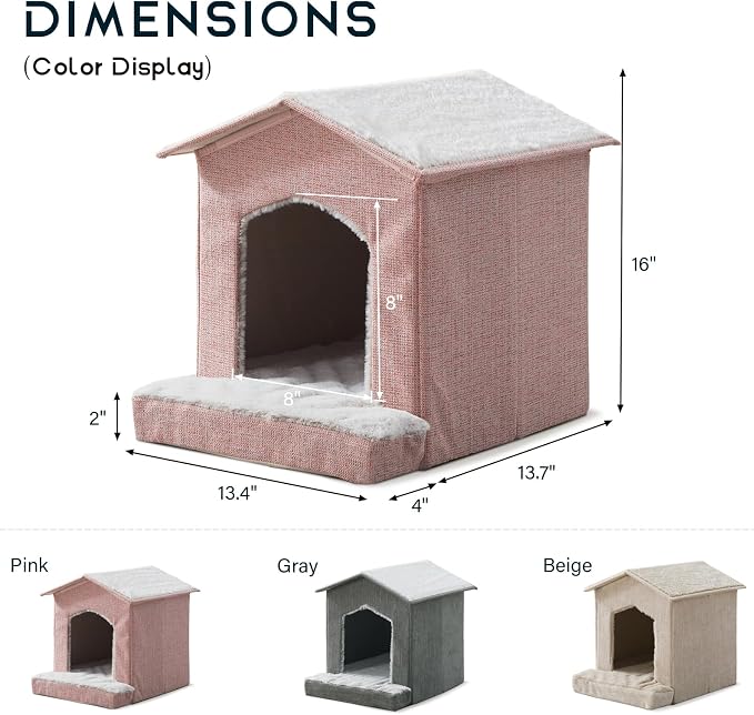 Cat Beds for Indoor Cats,Cat Houses,Cat Cave with Orthopedic Cushion,Foldable Cat Condos,Hideaway,Shelter,Pink Cat Tent for Small Dogs and Rabbit,Squirrel