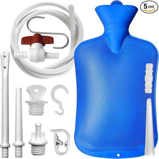 2 L Enema Bag Home Enema Kit with 3 Enema Tips,60 inch Long Silicone Hose, Controlable Water Flow Valve, Hot-Water Bottle for Colon Cleansing Enemas for Women/Men（Blue）