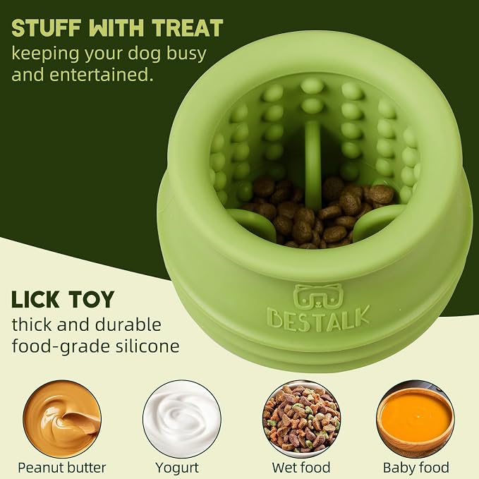 Dog Enrichment Treat Toy, Long-Lasting Wobbly Interactive Freeze Lick Toys for Dogs, Stuffable Puzzle Feeder Toy for Boredom, Silicone Treat Dispensing Chew Toy (Green,S)