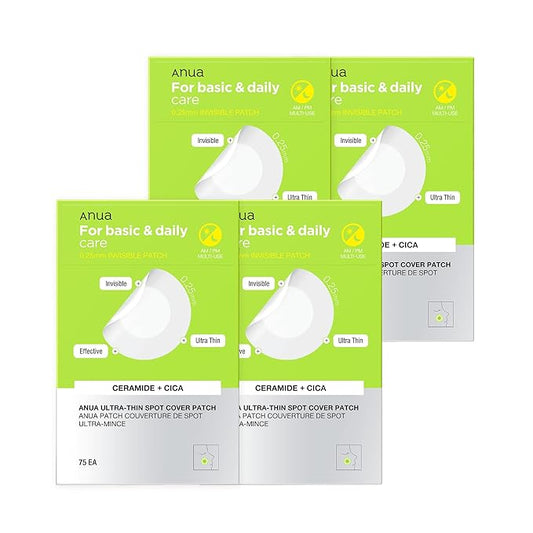 ANUA Ultra-Thin Spot Cover Patch, Invisible Hydrocolloid Acne Patch for Face, Cute Pimple Patches for Sensitive Skin, Korean Skincare (75 Counts) (Pack of 4)