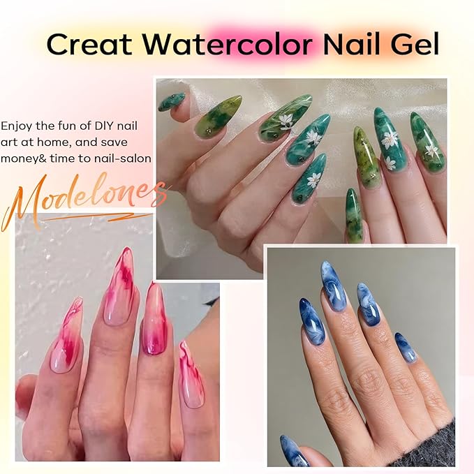 modelones Clear Blooming Gel Nail Polish 15ML with Nail Art Palette, Blend Mix Blooming Gel for Spreading Effects Floral Print Marble Watercolor Design Mix Color Glitter Power Nail Art DIY