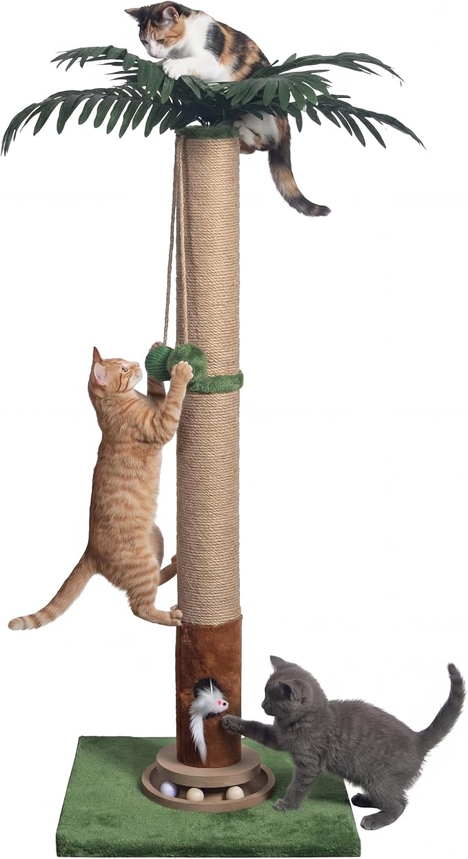 Fantasreen Cat Scratching Post 35'' Tall with Toy Mouse for Indoor Cats, Green