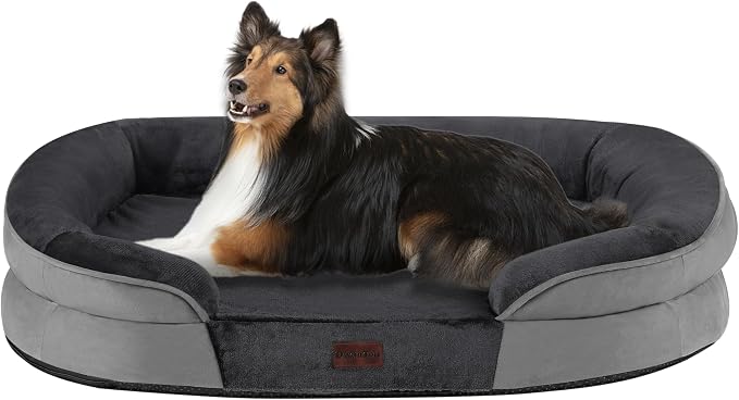 Dwanton Orthopedic Waterproof Large Dog Bed Sofa, Gel Memory Foam, 38" | Egg-Crate Foam Dog Sofa, Washable Pet Bed with Four Sided Bolster Cushion, Removable Cover & Non-Slip Bottom, Dark Grey