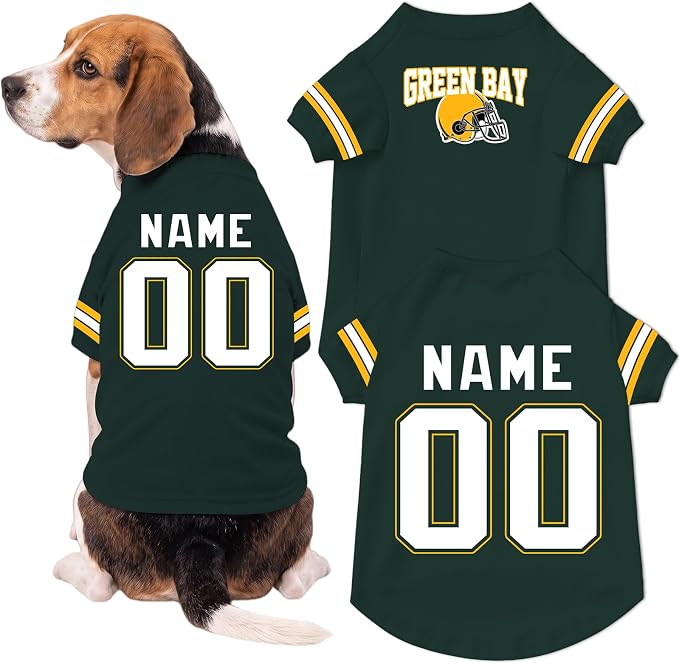 Green Dog Clothes Personalized Pet Jersey T-Shirt Custom Name Number