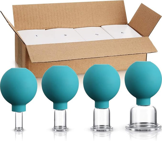 BBTO 4 Pieces Glass Cupping Set Glass Silicone Cupping Cups Massage Vacuum Suction Cupping Cups for Body Face Leg Arm Back Shoulder Muscle and Joint Pain (Green)