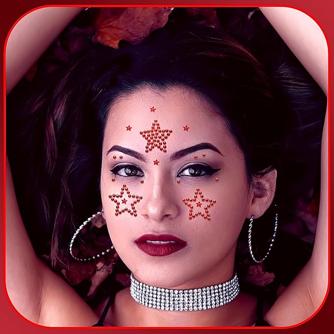 3 Sheers Red Star Gems Stickers Acrylic Star Rhinestone Sticker Self Adhesive Face Jewels Stick On Eye Nail Body Crystal Pearls Jewels Face Sticker Decorative Stickers for Independence Day