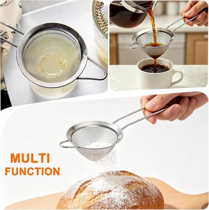 Small Fine Mesh Strainer, Stainless Steel Mini Sieve, Bar Strainer for Cocktail, Juice, Coffee, Tea Strainer for Loose Leaf Tea, Mini Sifter for Matcha, Flour, 1 Pack | 3.15 In Mini Strainer, for Cocktails, Loose Tea, Juice, Fits Most Cups and Mugs